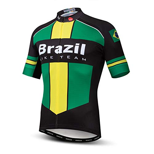 WeimoMonkey Men's Cycling Jersey Short Sleeve Outdoor Mountain Bike Clothing Brazil L