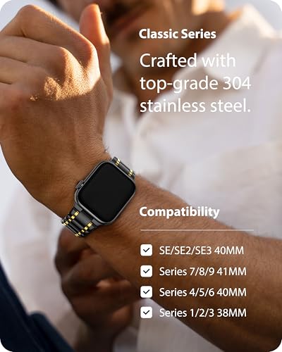 Image of Fullmosa Metal Bands With Case [Watch NOT Included] Compatible Apple Watch Strap 41mm 40mm 38mm, Steel Apple Watch Band for iWatch SE3 SE2 SE Series 9 8 7 6 5 4 3 2 1,41mm 40mm 38mm,Black and Gold