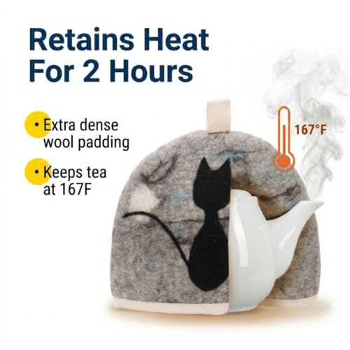 Image of Glaciart One Wool Teapot Cozy Kettle Cover | Dome Shaped Large Tea Cosy, Kettle or French Press | Handmade & Needle Felted from Natural Wool | Warms Up to 2 Hours | Great as Gift