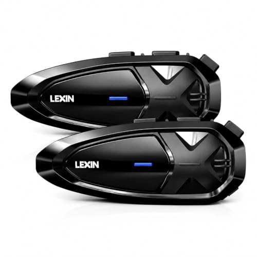 Image of LEXIN GTX Motorcycle Bluetooth Headset, Dual Chip 10 Rider Motorcycle Intercom Helmet Communication System with Audio Multitasking, 36mm HD Helmet Speakers, Dual Microphones, 5 Faceplates, Dual Pack