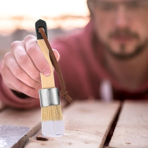 3 Stück Kreide-und Wachspinsel,Kreide Farbe Pinsel Natürliche Schablonenpinsel Borste Holzschablonen Pinsel Set Wiederverwendbare Flacher,Spitz,Runder Kreidepinsel,für Holzmöbel Volkskunst Heimdeko
