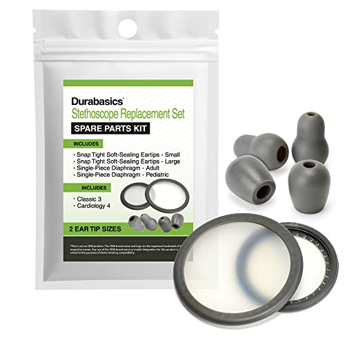 Durabasics Classic 3, Cardiology 3 & Cardiology 4 Stethoscope Accessories Kit for Littman Stethoscope Replacement Parts & Littmann Stethoscope Parts - Fits Classic III, Cardiology III & IV - Grey