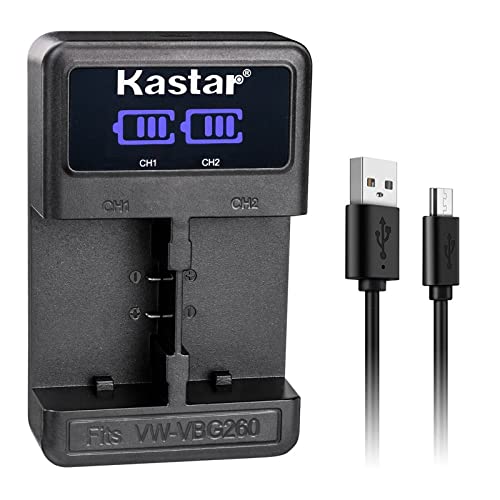 Kastar VW-VBG070 LED2 USB Battery Charger Compatible with Panasonic HDC-HS9GK HDC-HS20 HDC-HS20K HDC-HS100 HDC-HS100GK HDC-HS200 HDC-HS250 HDC-HS250K HDC-HS300 HDC-HS300K HDC-HS300P Camera -  CH-LED2-0B-VBG070-H