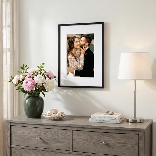 Image of Americanflat 12x18 Poster Frame with Polished Plexiglass - Streamline Collection - Thin Border Picture Frame for Wall Display - Hanging Hardware Included - Black