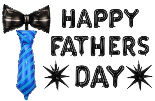 Black Fathers Day Balloons Happy Fathers Day Bow Balloon Letter Star Tie Necktie Balloons Father Foil Balloon for Father's Day Themed Party Supplies Decorations Party Balloon Sets 19 PCS
