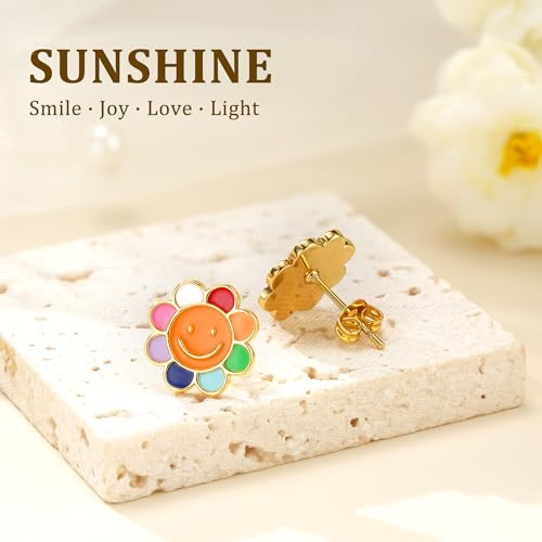 Rainbow Smiley Flower Earrings for Girls, Cute Hypoallergenic Studs, Birthday Gifts for Daughter, Granddaughter or Niece3