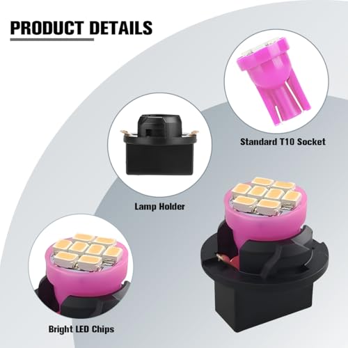 10 luces LED para tablero de auto T10 color rosa miniatura 4