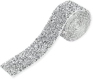 Onsolo Self Adhesive Rhinestone Strip Silver Crystal Resin Ribbons Diamond Belt Gliter Sticker Rhinestone Tape Roll for DIY Craft Art Mirror Phone Wardrobe Birthday Wedding Gift Baking Decoration