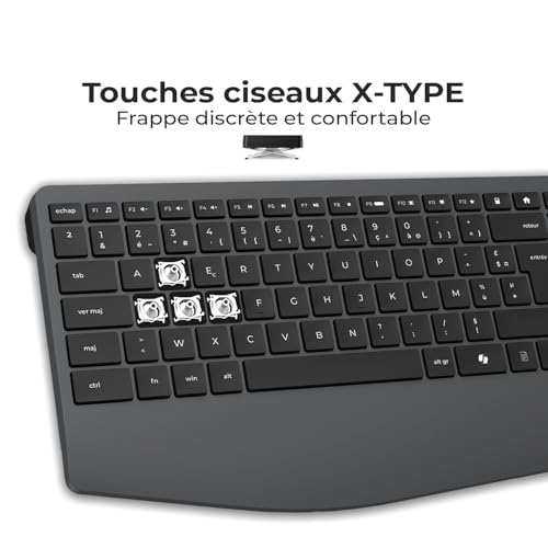 AD ADVANCE - X-Type, Ensemble Clavier Souris sans Fil Silencieux pour PC, Souris 1600 DPI, Clavier AZERTY, 112 Touches X Ciseaux, 12 Raccourcis Multimédias, Bouton Copilot AI, Hauteur Réglable, Noir – vue 3