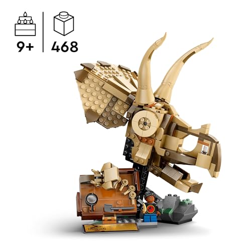 LEGO Jurassic World Szkielety Dinozaurów: Czaszka Triceratopsa, Zabawka dla Dziecka do Zbudowania i Odgrywania Ról, Prezent dla 9-latka, dla Chłopca i Dziewczynki, Fanów Parku Jurajskiego, 76969
