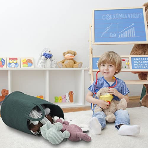 Image of XUANGUO Cotton Rope Laundry Basket Hamper for Clothes Large Dark Green | Baby Nursery Hamper Bin and Woven Storage Basket for Living Room Bedroom Boho Tall Rope Baskets Blankets Toys Pillows Towels