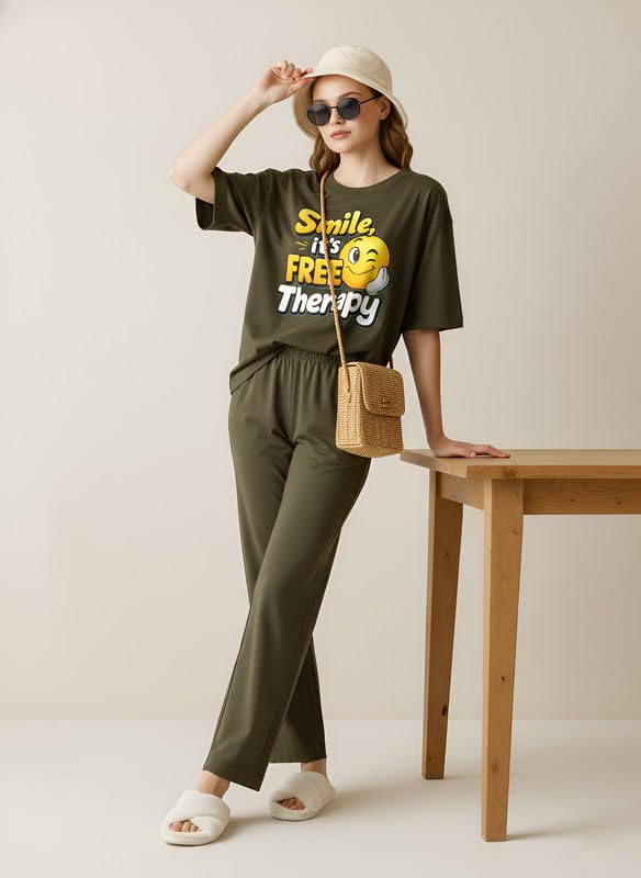 Image of My Swag Women Night Suit Cotton | Stylish Printed T-Shirt Pajama Set | Comfortable Sleepwear, Lounge Wear & Daily Home Wear | Plus Size