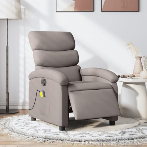 KOIECETA Massagesessel Elektrisch Relaxsessel mit Liegefunktion Vibrationsfunktion Fernsehsessel für Wohnzimmer Liegesessel TV Sessel Stoff (Taupe) – Bild 3