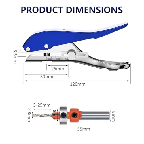 Image of Serplex Heavy Duty Single Hole Punch 8mm Handheld Hole Punch Tool with Drill & Drill Stop Collar, Maximum Thickness 1.2mm Punching Tool, Paper Puncher for Wooden Edge Bands, Plastic Sheets, Paper