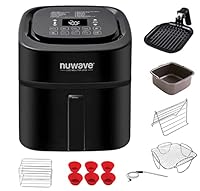 Nuwave Brio 6-Quart Healthy Digital Smart Air Fryer with Probe One-Touch Digital Controls, Advanced Cooking Functions, Removable Divider Insert & Grill Pan (NEW ACCESSORY),Black