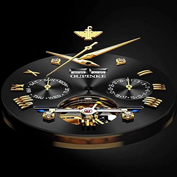 OUPINKE Orologi da uomo automatici meccanici auto-carica scheletro lusso cristallo zaffiro diamante acciaio tungsteno impermeabile business abito orologi regali