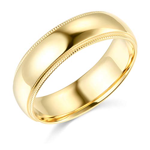 Wellingsale Mens 14k Yellow Gold Solid 6mm CLASSIC FIT Milgrain Traditional Wedding B