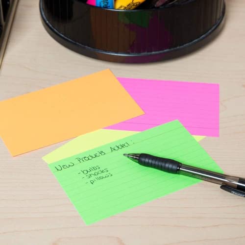 Index Cards 3x5, Ruled Colored Neon, Assorted Neon Color