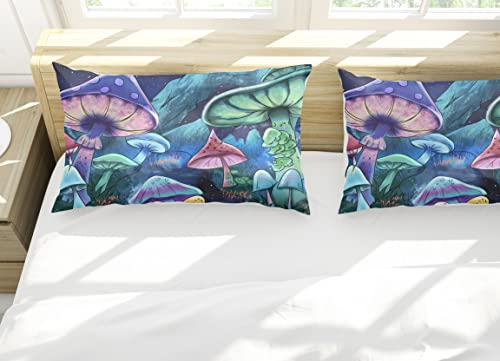 Fantasy Mushroom Duvet Cover Kids Fairy Forest Theme Cartoon Fungus Plant Bedding Set For Girls Boys Teens Twin Size Bedroom Decor With 1 Duvet Cover +1 Pillowcase, No Comforter #TOP4