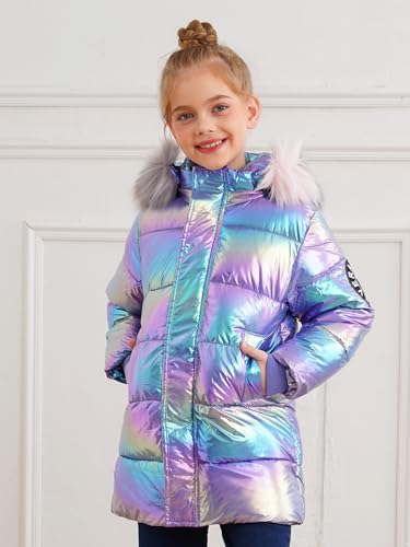 Kids Girls Sparkly Long Sleeve Jacket with Hood Warm Coat Fleece Coat Stand Collar Winter Outerwear2