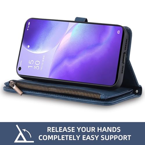 Coque Oppo Find X3 Lite Portefeuille avec Cordon Chaîne Bleu - 5