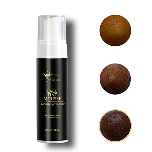 Bellouis Lace Tint Mousse, Mousse teintée en Dentelle à séchage Rapide, Melting Hair Mousse, Tinting Foam pour Perruques, Postiches 200ml/7fl.oz, Brun Foncé Cover