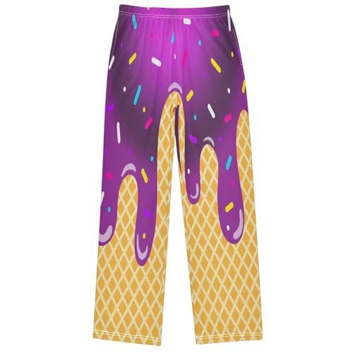 Boy's Pants Purple Circle Ice Cream Jogger Pants Elastic Waist Long Bottoms Trousers with Pockets 6-14 Years