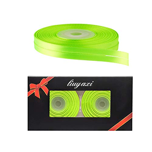 Image of Solid Color Double Faced Apple Green Satin Ribbon 1 /4 inch X 50 Yards, Ribbons Perfect for Crafts, Wedding Decor, Bow Making, Sewing, Gift Package Wrapping and More