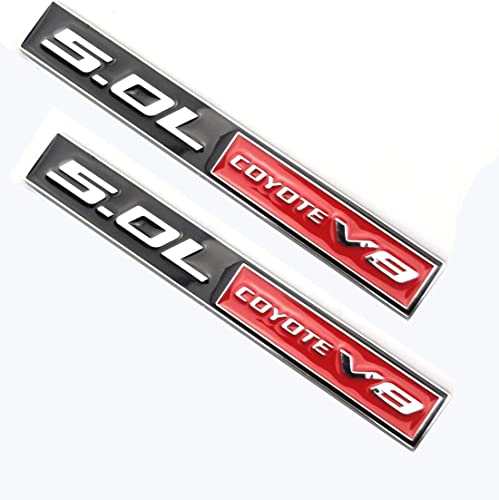 Image of 2pcs 5.0 Coyote V8 Emblem 3D Trim Fender Hook Trunk Badge Decal Sticker Nameplate Replacement for 150 Mustang (Chrome Red)