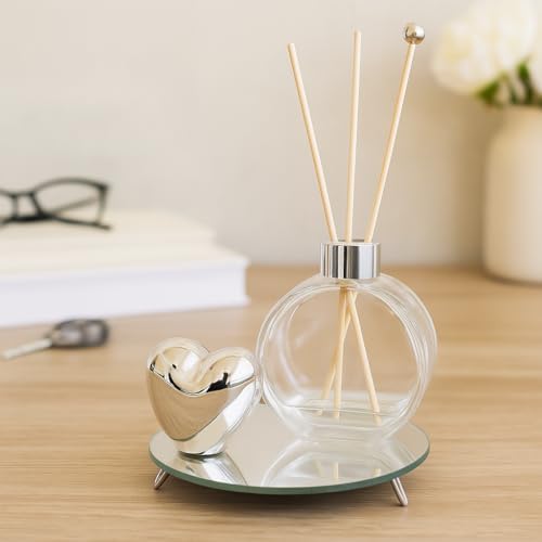 Kit 3pçs Decoração Sala Difusor Bandeja Luxo Coração Enfeite