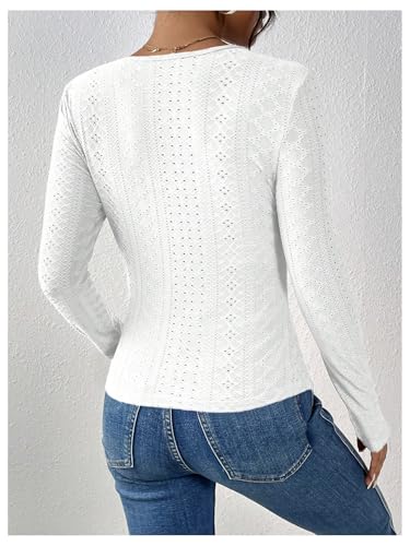 SOLY HUX Women's Lace Trim Tee Shirt Long Sleeve Eyelet Tops Casual V Neck Slim Fit Shirts Fall Outfit Clothes2