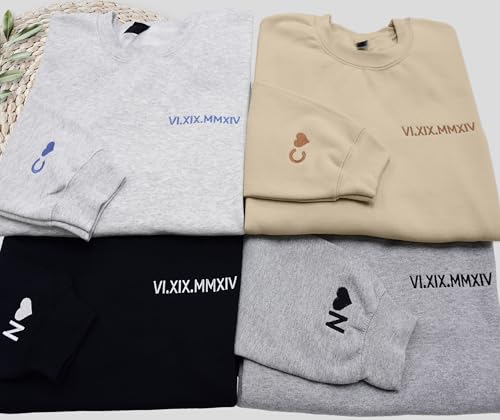 NACRE APPAREL Custom Roman Numeral Embroidered Sweatshirt Hoodie Matching Initial on Sleeve Design Your Own Personalized2