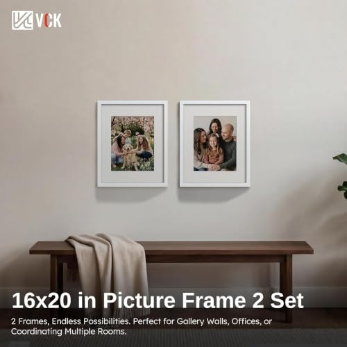 Image of VCK 16x20 Frames 2 Pack, White Wood, 11x14 Mat, Glass, for Picture Poster