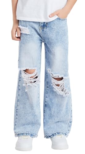 Happy Cherry Boys Girls Casual Baggy Wide Leg Jeans Elastic Waist Straight Pants Loose Denim Trousers