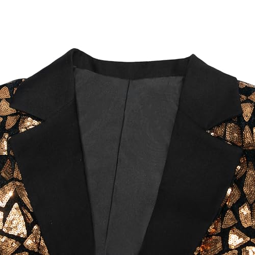 Men's Formal Blazer with Sequins Notched Lapels, Single Breasted, One Button, 2 Pockets, Black3