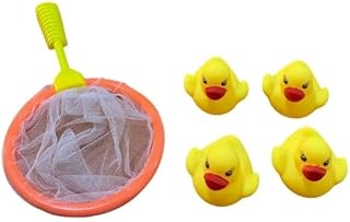 لعبة البط وشبكة الصيد مع 4 قطع بط من السيليكون وشبكة صيد بلاستيكية (برتقالي)