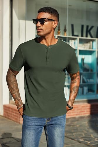 COOFANDY Men's Waffle Henley Short Sleeve Textured T Shirt Casual Button Tee Shirts Heavyweight Henley Summer Top3