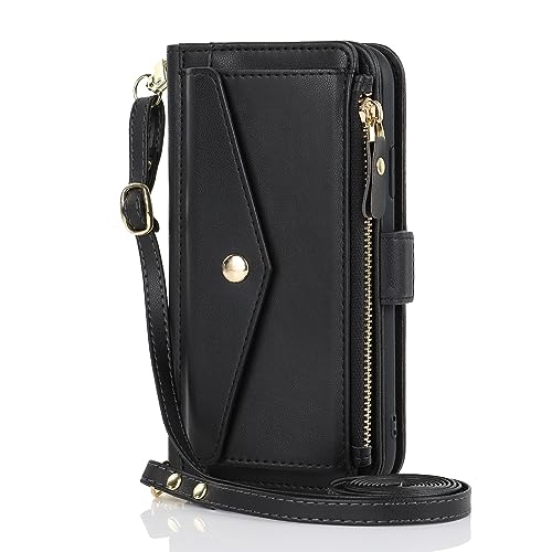 Zouzt for iPhone 11 Pro Max Wallet Case for Women Purse with Credit Card Holder Slots Crossbody Lanyard Strap Zipper Flip Book Shockproof Protective Phone Cover for Apple 11 Pro Max 6.5 Inch (Black) - Image 4