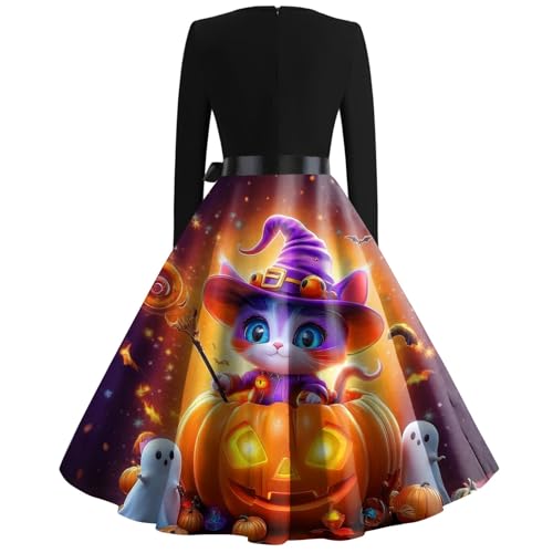 OIOLOYJM Sexy Plus Size Halloween Costumes Woman 2025 Long Sleeve V Neck Printed Gothic Retro Formal Party Dresses for Women