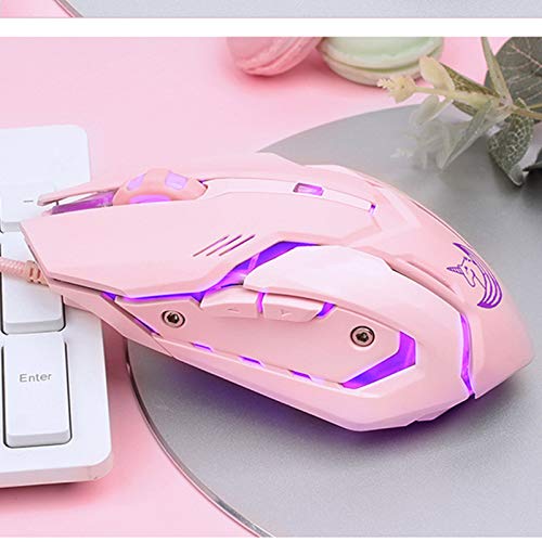 Pink Gaming Mouse Silent Click, Led Backlit Optical Game Mice Ergonomic Usb Wired Mice Compatible With Laptop Pc, 7 Buttons, 4 Adjustable Dpi #TOP4