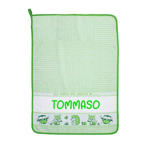 ASILO PERSONALIZZATO CON NOME asciugamano cm.40x55 con fascia PERSONALIZZATI Cotone 100% Made in Italy - INDICA IL NOME CON MESSAGGIO CONSEGNA TEMPESTIVA (BOSCO VERDE PZ 1)