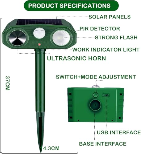 Katzenschreck Ultraschall Solar, Katzenschreck für Garten 3 Modus Marderschreck Tiervertreiber, Abwehrmittel Hundeschreck mit Bewegungsmelder und Blinklicht für Katzen Hunde Mäuse Vögel Marder