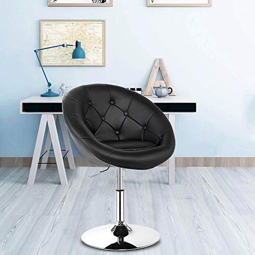 Waterjoy Swivel Round Tufted Back Pu Leather Bar Chairs, Adjustable Height 23.6" To 31.5" Modern Chrome Bar Stools With Hydraulic Lift #TOP12