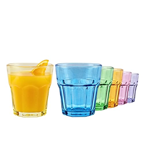 TREND FOR HOME Set Bicchieri Acqua Vetro Colorati 6 Pezzi Bicchieri Vino Colorati 280 ml Tumbler Bassi Bicchieri Piccoli Vetro Bicchieri Arcobaleno Bicchieri Vetro Bambini, Gigi Rainbow Blast