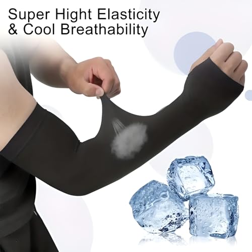 Image of 4 Pairs Arm Sleeves For Men & Women Black UV Rays Tan Protection Breathable Cooling Hand With Thumb Design For Men Bike Riding, Sports, Cricket, Cycling, sunny days