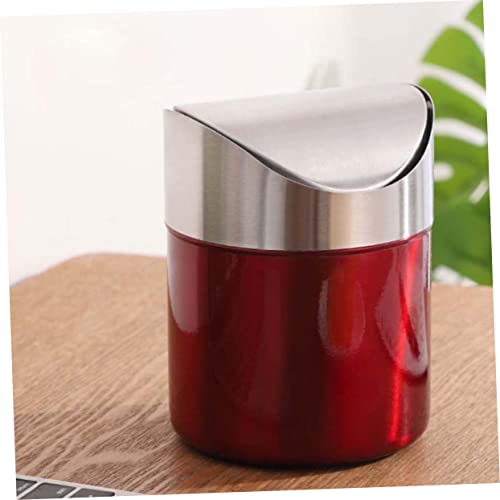 Papelera de escritorio pequeña de acero inoxidable roja miniatura 2