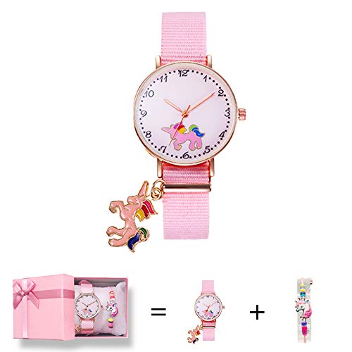 imuto Unicorn Watch Girls Watch Pink Nylon Band Analog Wrist Watch Unicorn Gifts