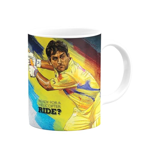 Image of Cricket Theme Coffee Mug IPL Edition - Stylish Helicopter Shot Print Cup - Gift for Cricket Fans, Boys & Friends (MS Dhoni, Large)