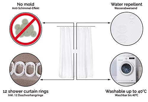 ZOLLNER Tenda da doccia bianca, 180x200 cm, con
