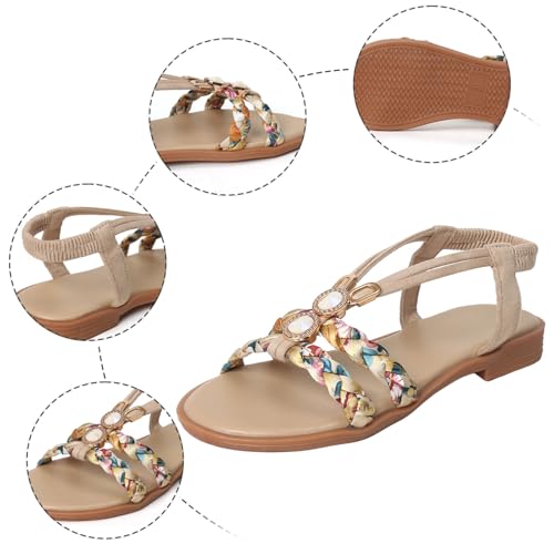 Girls Bohemian Rhinestone Sandals Kids Summer Beach Open Toe T Strap Dress Flat Shoes Vacation Sandal3